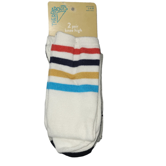 Girl's Thereabouts Socks Knee High Strips And Stars 2 Pack L 4-10 - Picture 1 of 4